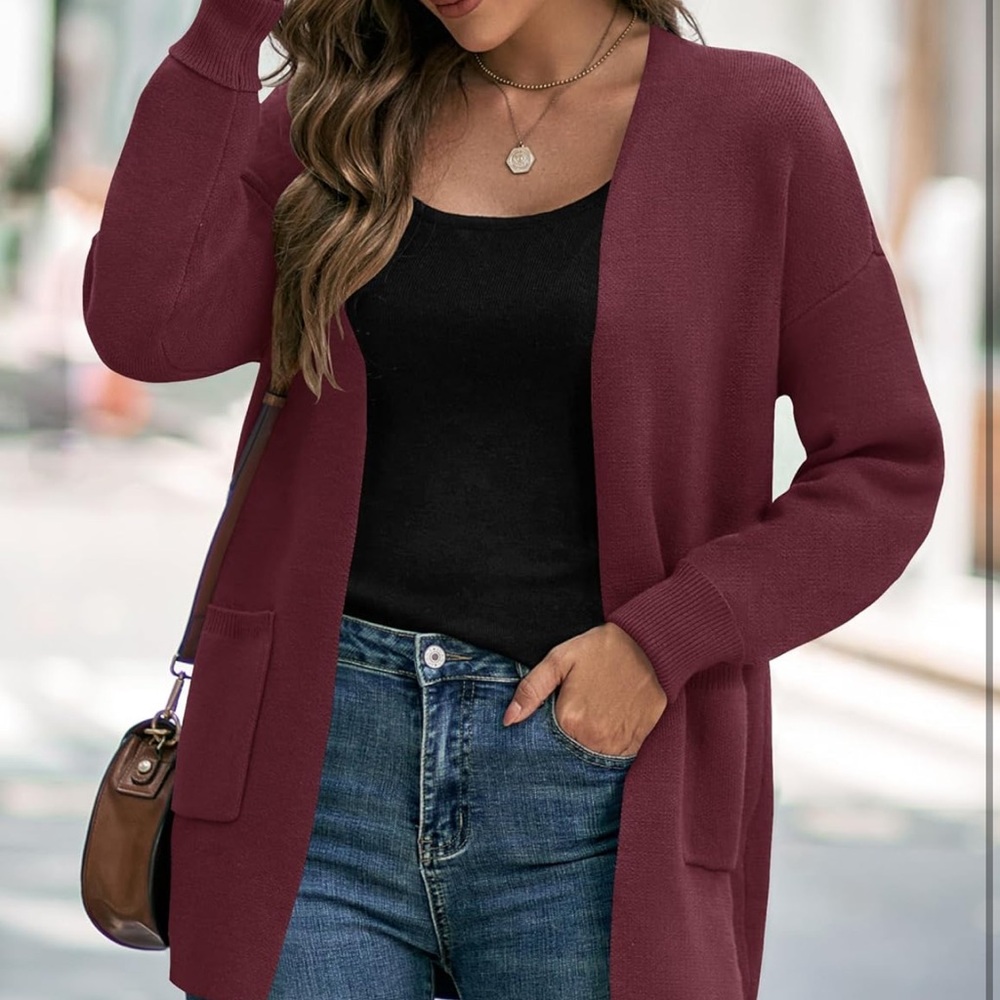 Chic Burgundy Open-Front Cardigan